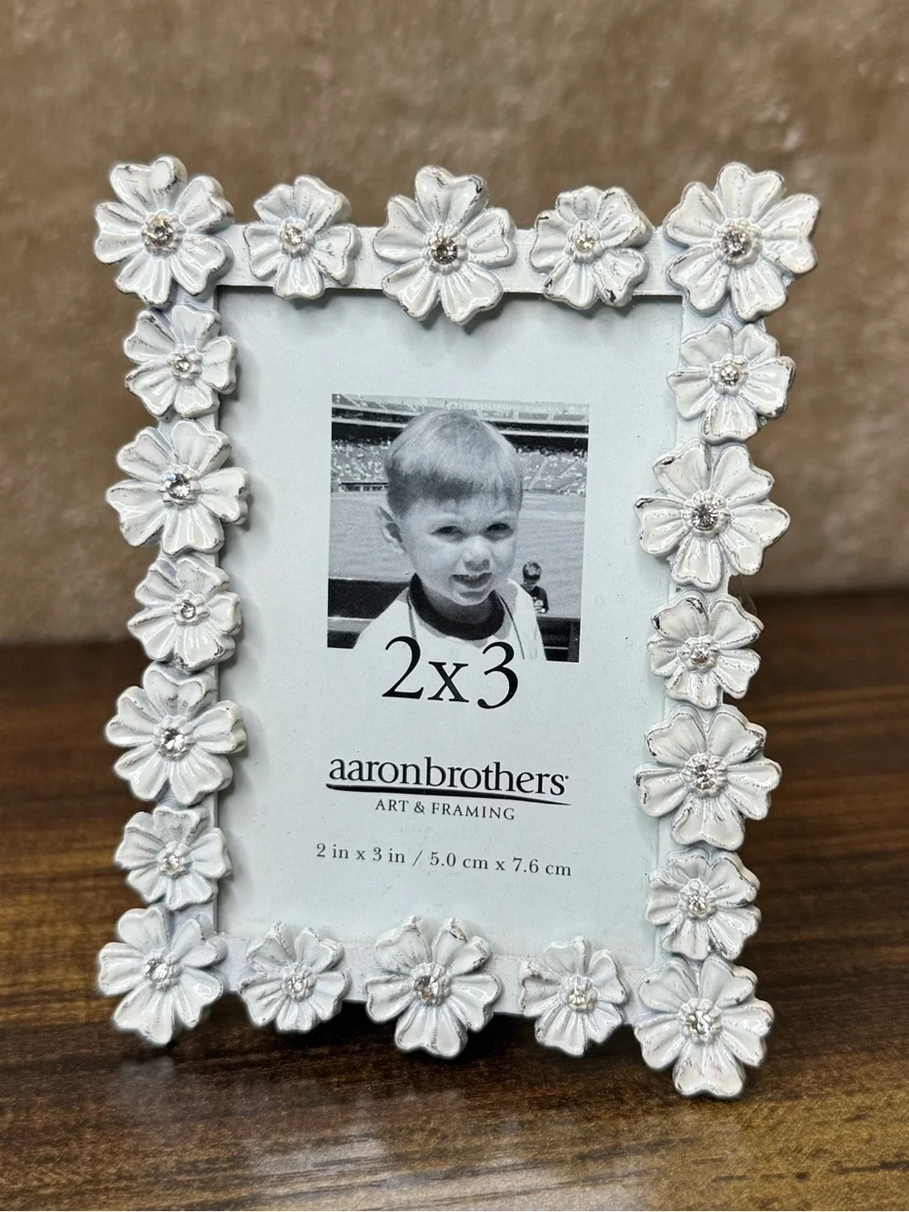 Aaron Brothers White Floral Rhinestone Picture Frame 2x3 Shabby Chic Wedding